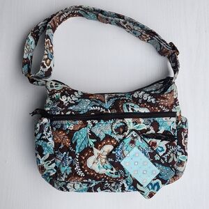 Vera Bradley Java Blue Maggie Shoulder Bag + Keychain Wallet Retired Vibrant EUC